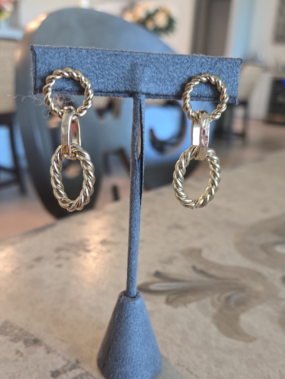 Gold-Tone Twisted Triple Hoop Drop Earrings for Pierced Ears NEW